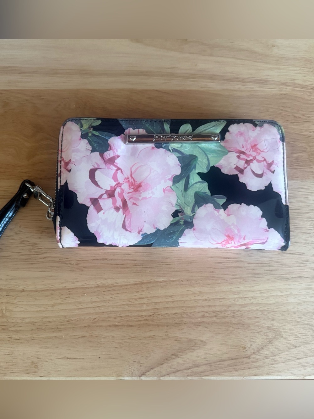 Betsey Johnson Black Wallet with Pink Floral Print